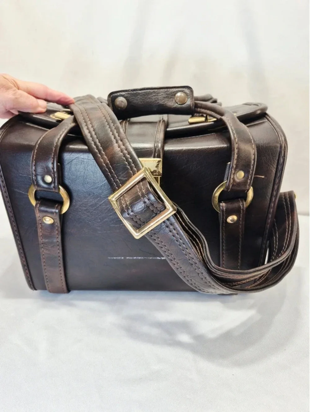 Vintage 70's Brown Leather hard case camera equipment carrierbag c